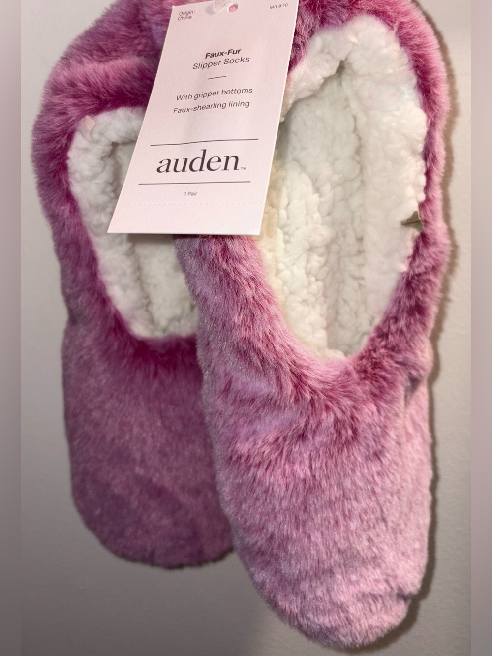 Auden Plush Faux-Fur Slipper Socks - Size Medium (8-10), New with Tags